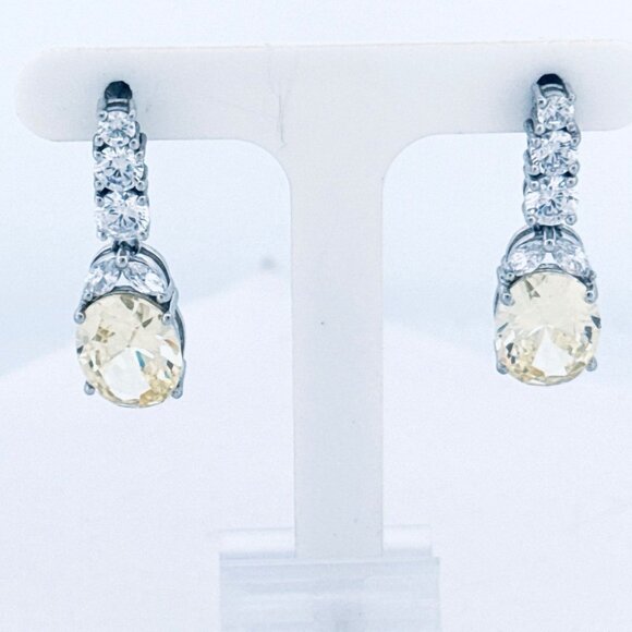 Estate Yellow & White Cubic Zirconia Drop Dangle Earrings 925 Silver 6.40g - Picture 2 of 11